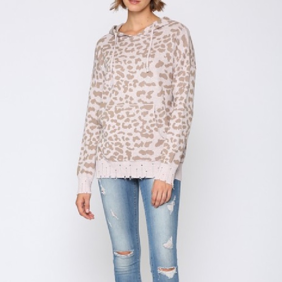 FATE DISTRESSED LEOPARD HOODED SWEATER Medium NWT - Picture 2 of 4
